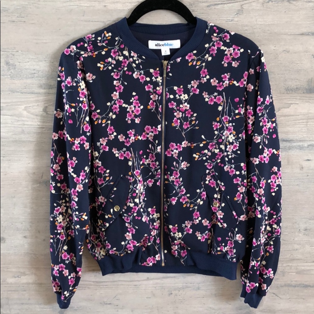 aliceblue floral bomber